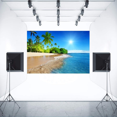Tropical Seaside Backdrop FHZON 5x3ft Summer Beach Hawaii Island Palm Trees Photography Background for Boys Girls Adults Portrait Holiday Travel S...
